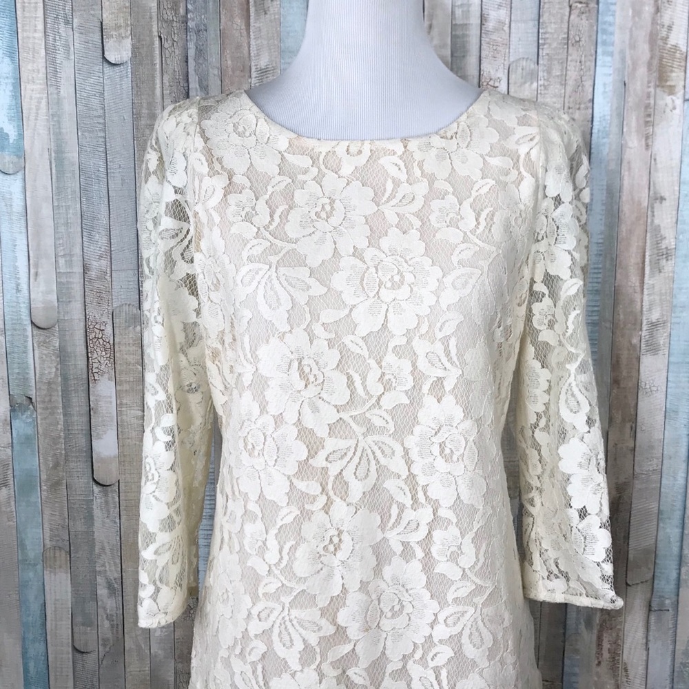 Sandro 2 M Ivory‎ Lace Drop Waist Ruffle Dress - Picture 3 of 8